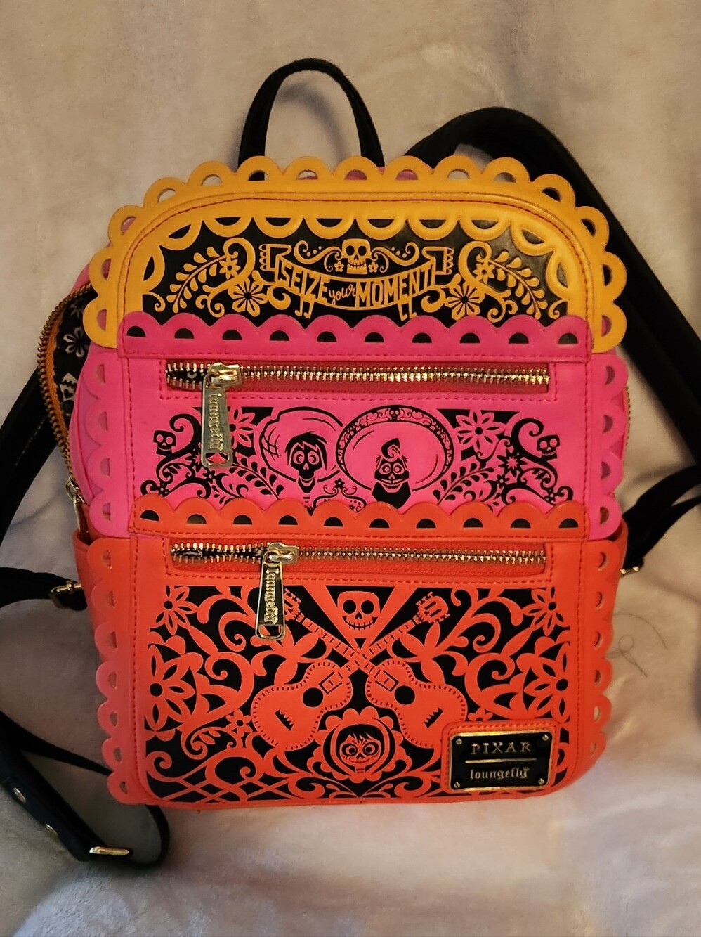 Loungefly Colorblock Day of the Dead Mini Backpack - Pink, Orange, Yellow, Black